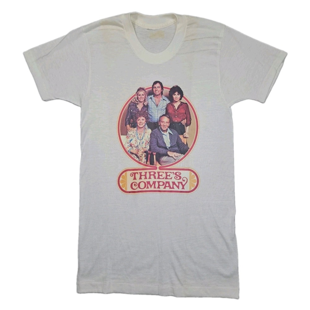 Vintage 1970s Three's Company Cast TV Promo T-Shirt White Single Stitch Small